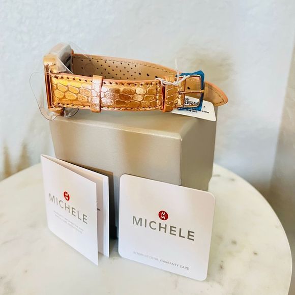 MICHELE Deco Sport Watch Head & Pink Gold Leather Strap Watch, 34mm, NEW IN BOX - Picture 10 of 16